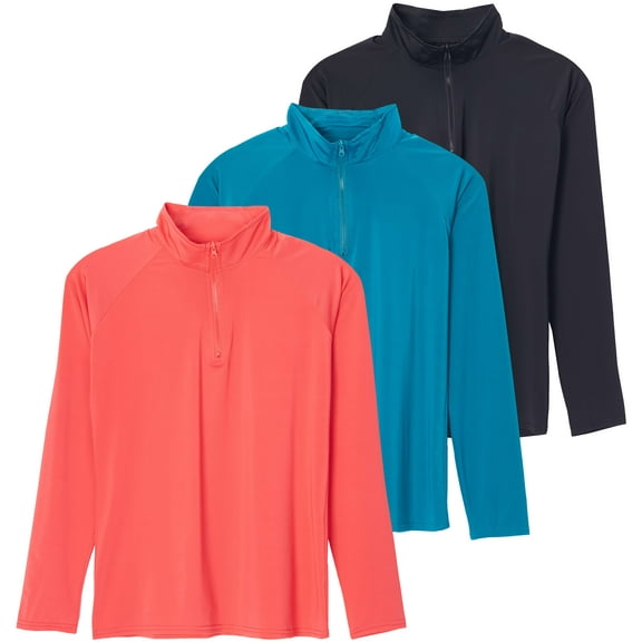 Real Essentials 3 Pack: Women's 1/4 Zip Rash Guard Long Sleeve Swim Shirt UPF Sun Protection UV Surf Tops