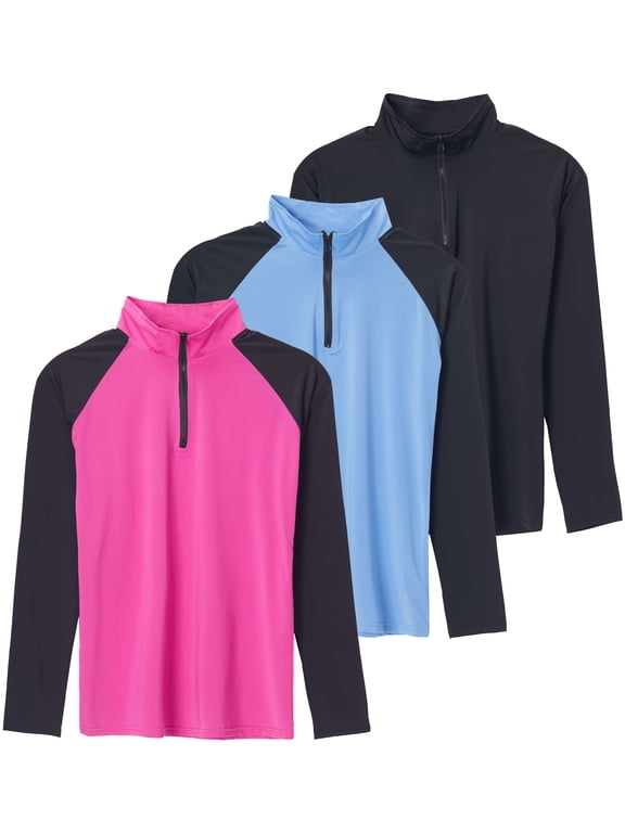 3 Pack: Women's 1/4 Zip Rash Guard Long Sleeve Swim Shirt UPF Sun Protection UV Surf Tops