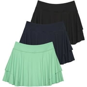 Real Essentials 3 Pack: Women's 14" Layered Ruffle Flowy Tennis Golf Skorts Pockets Pleated Mini Skirt Athletic Liner Shorts