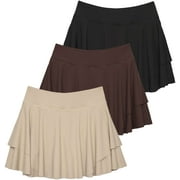 Real Essentials 3 Pack: Women's 14" Layered Ruffle Flowy Tennis Golf Skorts Pockets Pleated Mini Skirt Athletic Liner Shorts
