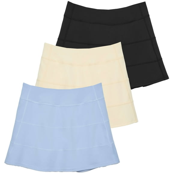 Real Essentials 3 Pack:Women's 14" Pleated Tennis Skorts Golf Skirt High Waisted Athletic Running Casual Shorts with Pockets