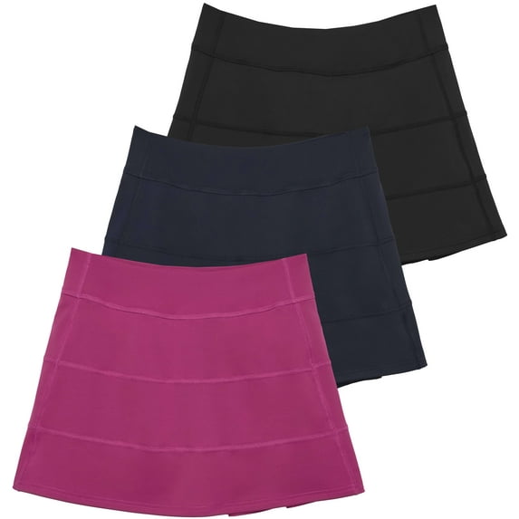 Real Essentials 3 Pack:Women's 14" Pleated Tennis Skorts Golf Skirt High Waisted Athletic Running Casual Shorts with Pockets