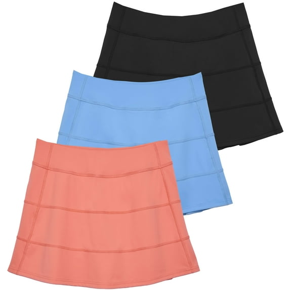 Real Essentials 3 Pack:Women's 14" Pleated Tennis Skorts Golf Skirt High Waisted Athletic Running Casual Shorts with Pockets