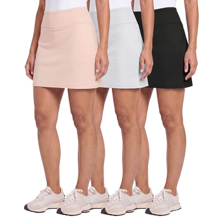 Real Essentials 3 Pack: Women's 16" Athletic Skort with Pocket - Skirt for Golf Tennis Gym Running (Available In Plus)