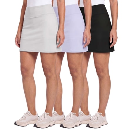 Real Essentials 3 Pack: Women's 16" Athletic Skort with Pocket - Skirt for Golf Tennis Gym Running (Available In Plus)
