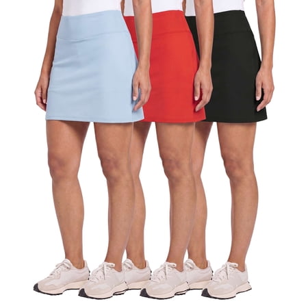 Real Essentials 3 Pack: Women's 16" Athletic Skort with Pocket - Skirt for Golf Tennis Gym Running (Available In Plus)