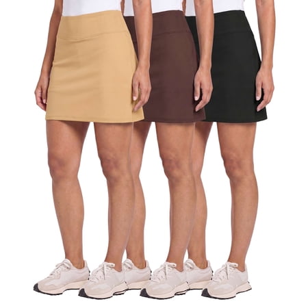 Real Essentials 3 Pack: Women's 16" Athletic Skort with Pocket - Skirt for Golf Tennis Gym Running (Available In Plus)