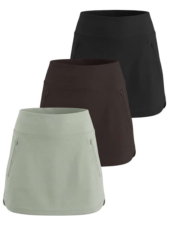 3 Pack: Women's 16" Curved Hem Golf Skort with Zip Pockets - Ladies Athletic Tennis Pickleball Workout Skirts
