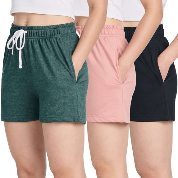 Real Essentials 3 Pack: Women’s Cotton French Terry Shorts Pockets - Casual Athletic Lounge (Available In Plus)