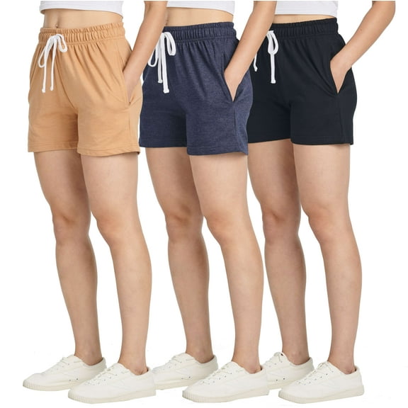 Real Essentials 3 Pack: Women’s Cotton French Terry Shorts Pockets - Casual Athletic Lounge (Available In Plus)