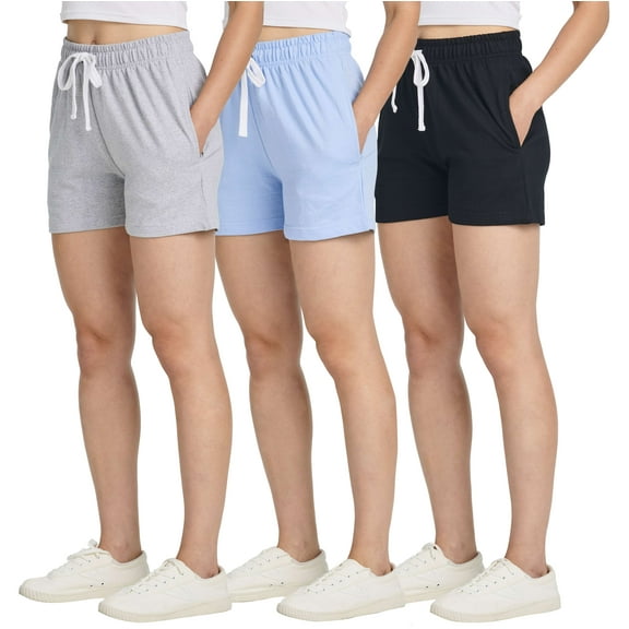 Real Essentials 3 Pack: Women’s Cotton French Terry Shorts Pockets - Casual Athletic Lounge (Available In Plus)