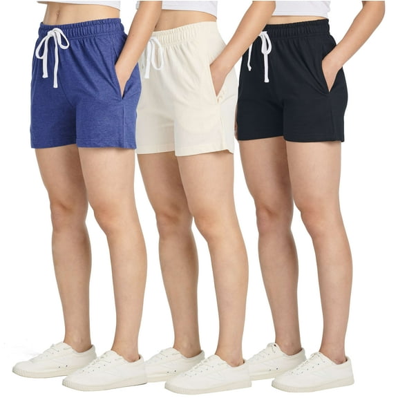 Real Essentials 3 Pack: Women’s Cotton French Terry Shorts Pockets - Casual Athletic Lounge (Available In Plus)