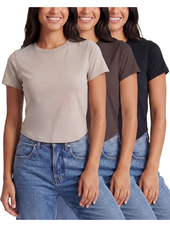 3 Pack: Women's Cropped Cap Sleeve T Shirts Cotton Crew Neck Short Sleeve Tees Casual Going Out Summer Tops