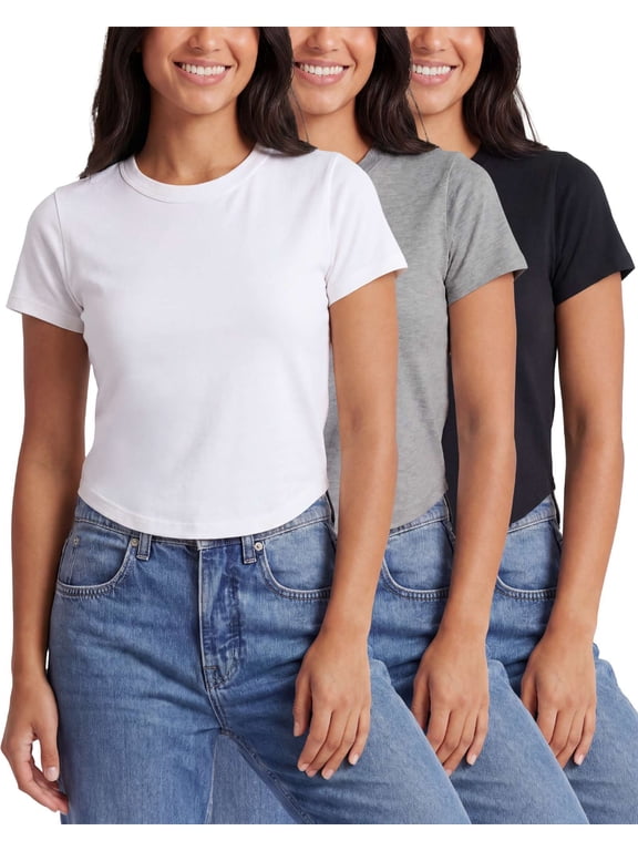 3 Pack: Women's Cropped Cap Sleeve T Shirts Cotton Crew Neck Short Sleeve Tees Casual Going Out Summer Tops