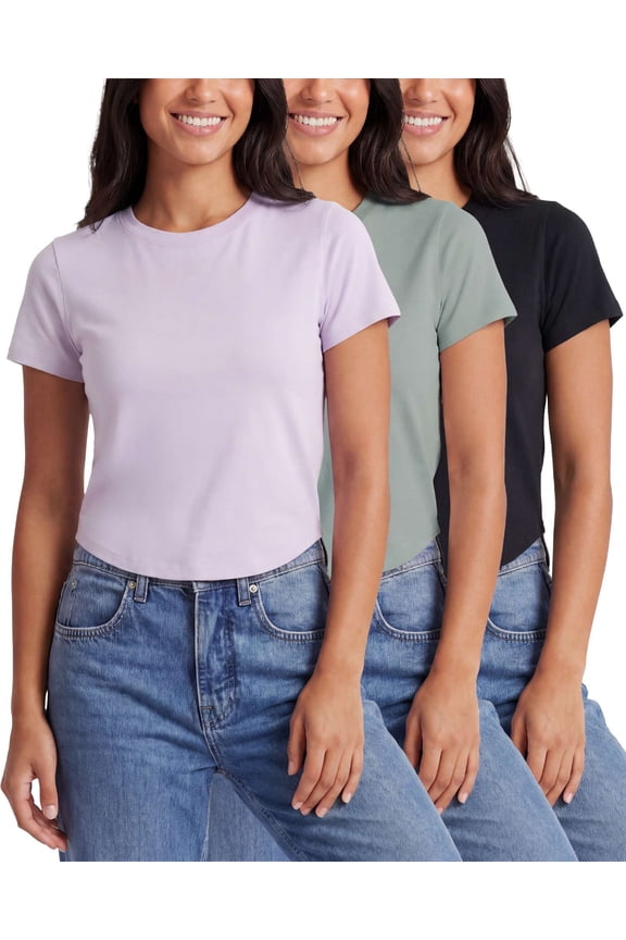 3 Pack: Women's Cropped Cap Sleeve T Shirts Cotton Crew Neck Short Sleeve Tees Casual Going Out Summer Tops