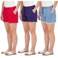 thumbnail image 1 of Real Essentials 3 Pack: Women's Denim Cutoff Casual Khaki 3.5" Inseam Shorts - Drawstring (Available in Plus Size), 1 of 6
