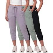 Real Essentials 3 Pack Women s Fleece Capri Joggers Athletic Lounge Gym Running Sweatpants with Pockets Available in Plus