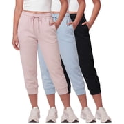 Real Essentials 3 Pack Women s Fleece Capri Joggers Athletic Lounge Gym Running Sweatpants with Pockets Available in Plus