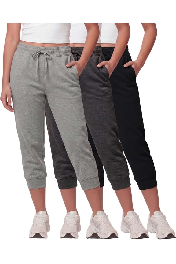 3 Pack: Women’s Fleece Capri Joggers Athletic Lounge Gym Running Sweatpants with Pockets (Available in Plus)