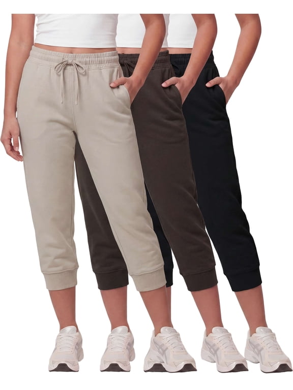 3 Pack: Women’s Fleece Capri Joggers Athletic Lounge Gym Running Sweatpants with Pockets (Available in Plus)