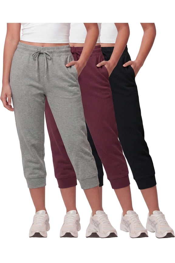 3 Pack: Women’s Fleece Capri Joggers Athletic Lounge Gym Running Sweatpants with Pockets (Available in Plus)