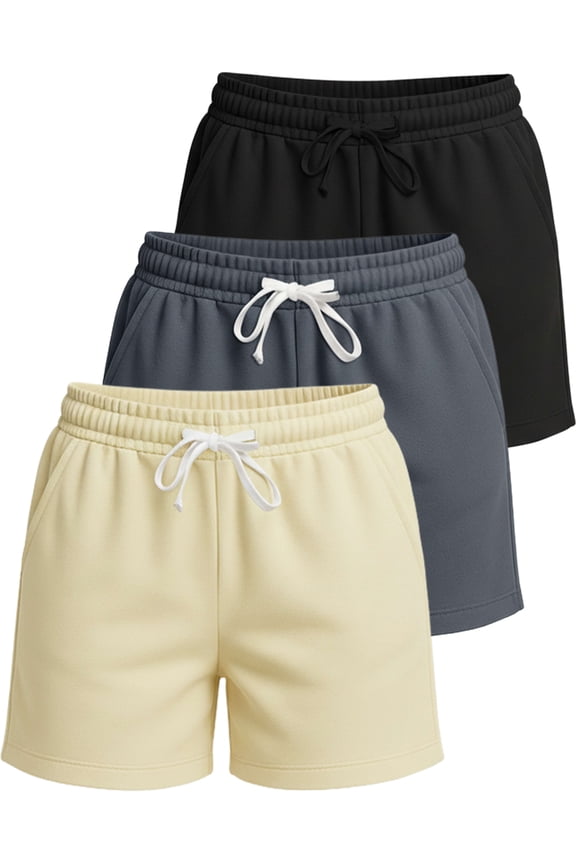 3 Pack:Women's Fleece Casual Sweat Shorts - Athletic, Running, Yoga, Lounge Shorts with Pockets (Plus Size)