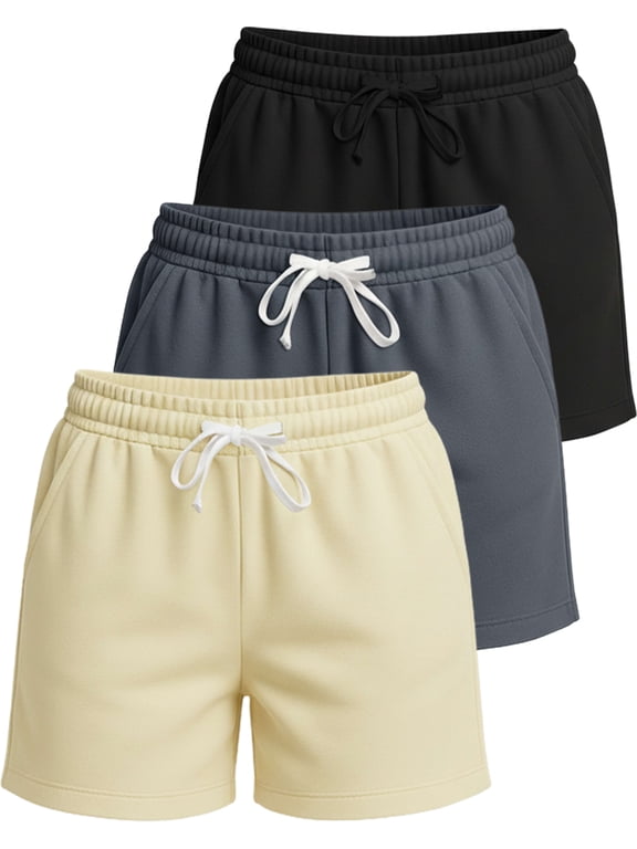 3 Pack:Women's Fleece Casual Sweat Shorts - Athletic, Running, Yoga, Lounge Shorts with Pockets (Plus Size)