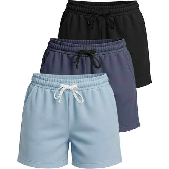 Real Essentials 3 Pack:Women's Fleece Casual Sweat Shorts - Athletic, Running, Yoga, Lounge Shorts with Pockets (Plus Size)