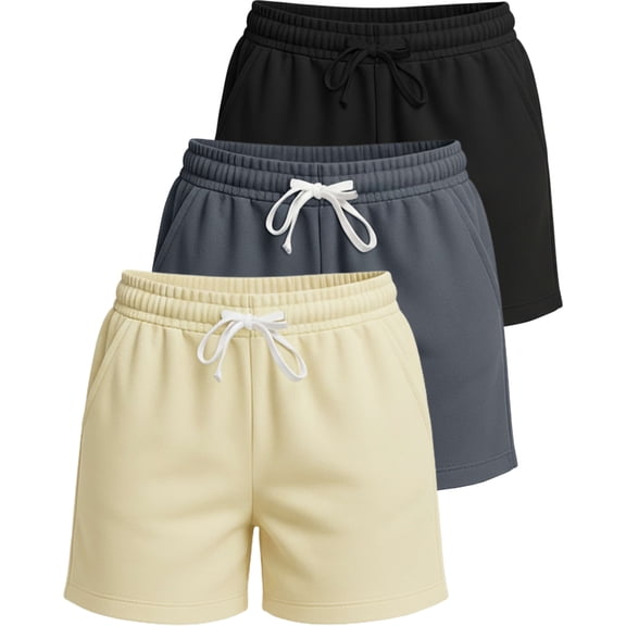 Real Essentials 3 Pack:Women's Fleece Casual Sweat Shorts - Athletic, Running, Yoga, Lounge Shorts with Pockets (Plus Size)