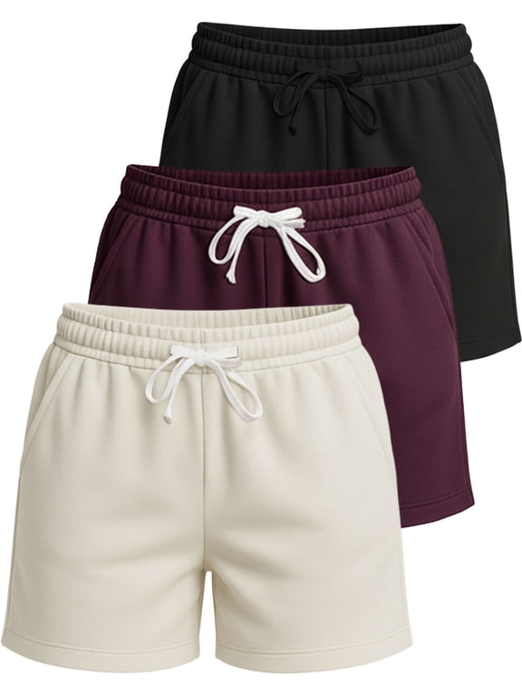3 Pack:Women's Fleece Casual Sweat Shorts - Athletic, Running, Yoga, Lounge Shorts with Pockets (Plus Size)