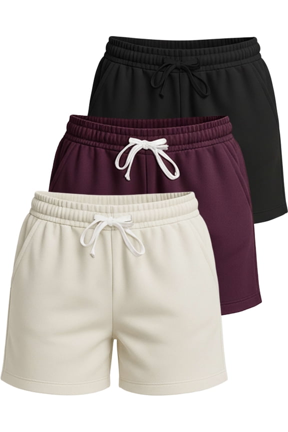 3 Pack:Women's Fleece Casual Sweat Shorts - Athletic, Running, Yoga, Lounge Shorts with Pockets (Plus Size)