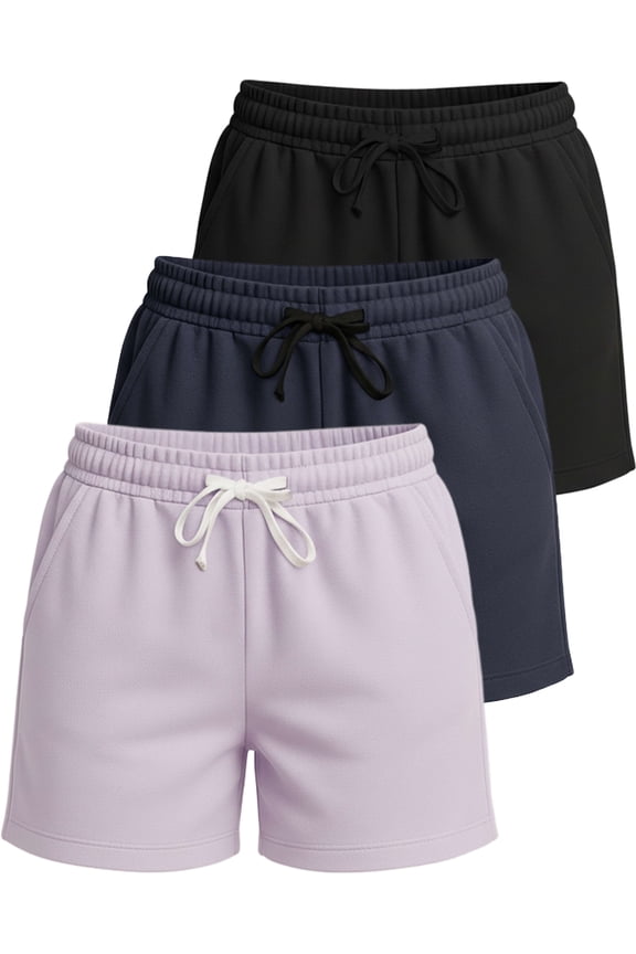 3 Pack:Women's Fleece Casual Sweat Shorts - Athletic, Running, Yoga, Lounge Shorts with Pockets (Plus Size)