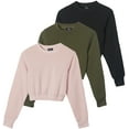 thumbnail image 1 of Real Essentials 3 Pack: Women's Fleece Cropped Sweatshirt - Long Sleeve Crew Neck Crop Top (Available in Plus Size), 1 of 6