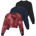 thumbnail image 1 of Real Essentials 3 Pack: Women's Fleece Cropped Sweatshirt - Long Sleeve Crew Neck Crop Top (Available in Plus Size), 1 of 6