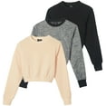 thumbnail image 1 of Real Essentials 3 Pack: Women's Fleece Cropped Sweatshirt - Long Sleeve Crew Neck Crop Top (Available in Plus Size), 1 of 6