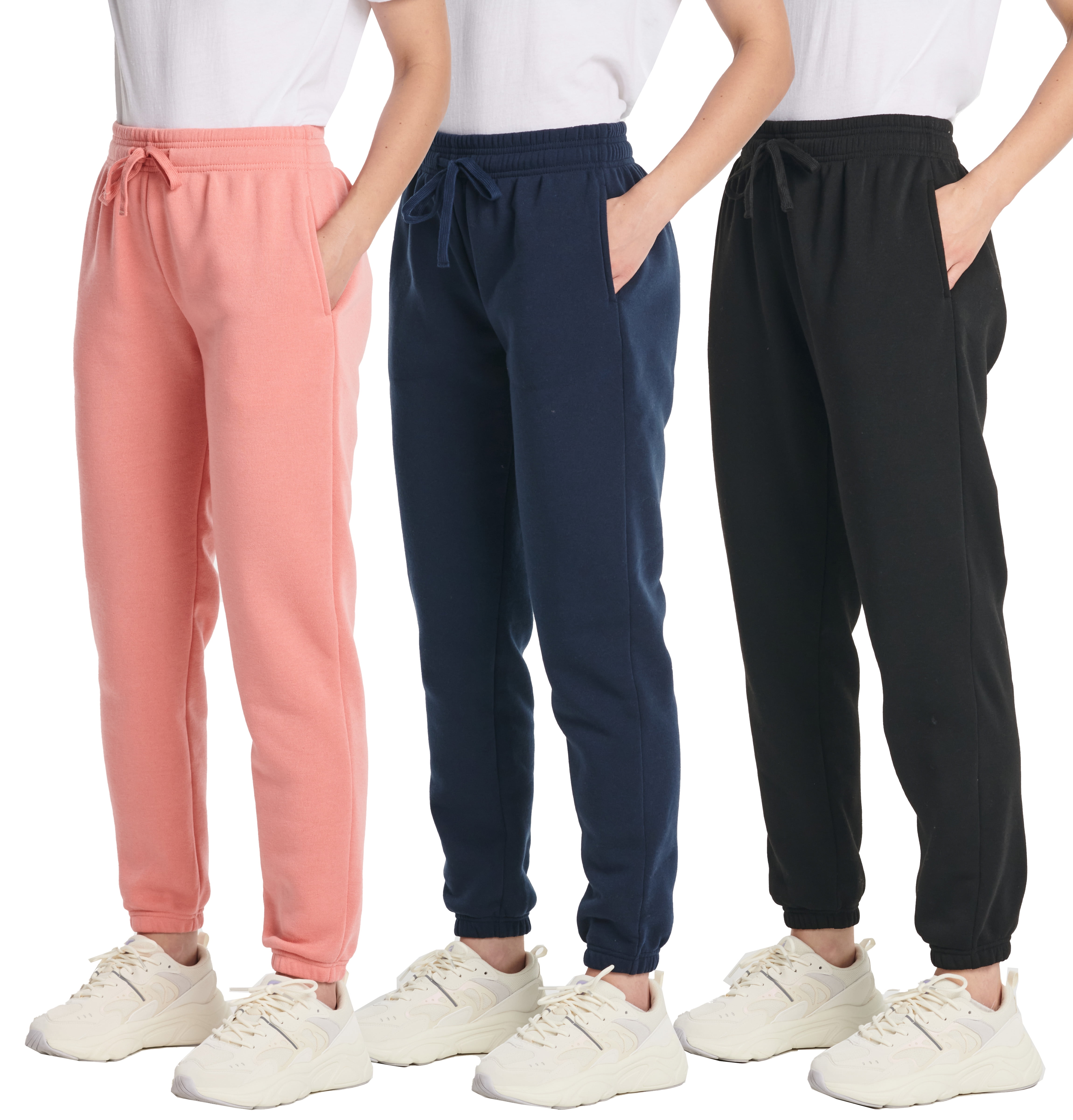 Real Essentials 3 Pack Women's Fleece Jogger Sweatpants (Available in