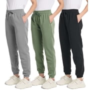 Real Essentials 3 Pack: Women's Fleece Jogger Sweatpants (Available in Plus Size)