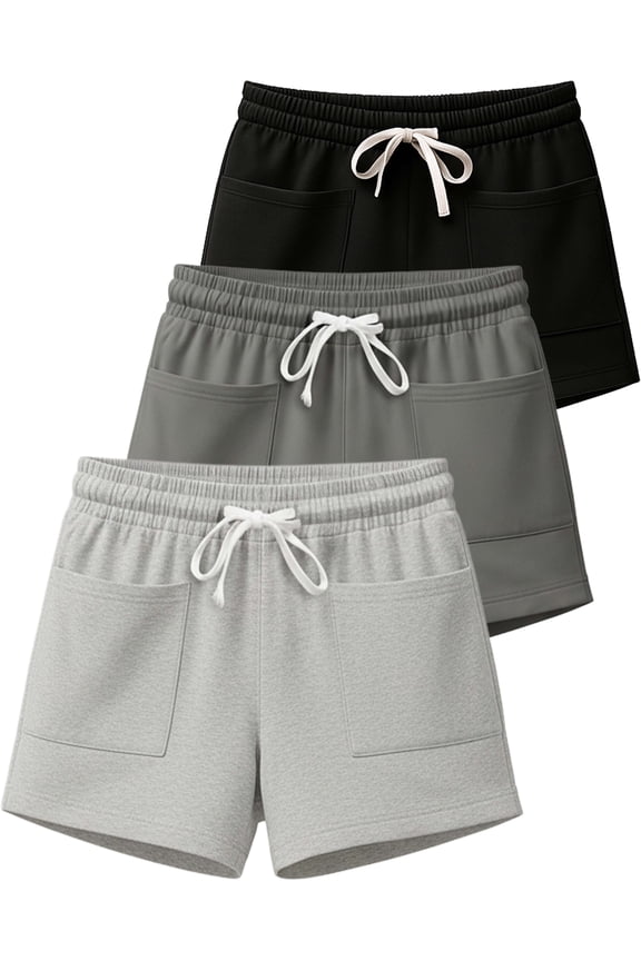 3 Pack: Women's French Terry Square Pocket Shorts Lounge, Casual Shorts with Pockets (Available in Plus)