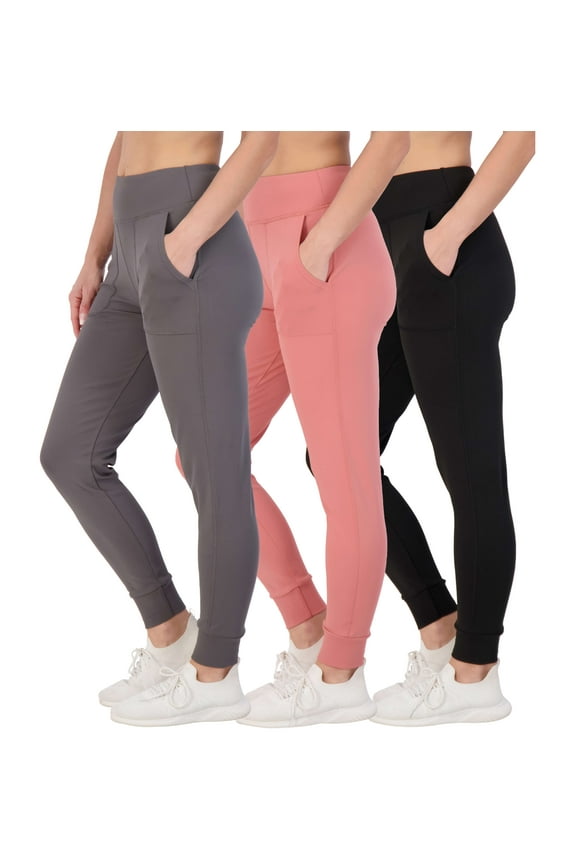 3 Pack: Women's Joggers with Pockets - High Waist Workout Yoga Tapered Sweatpants Lounge (Available in Plus)