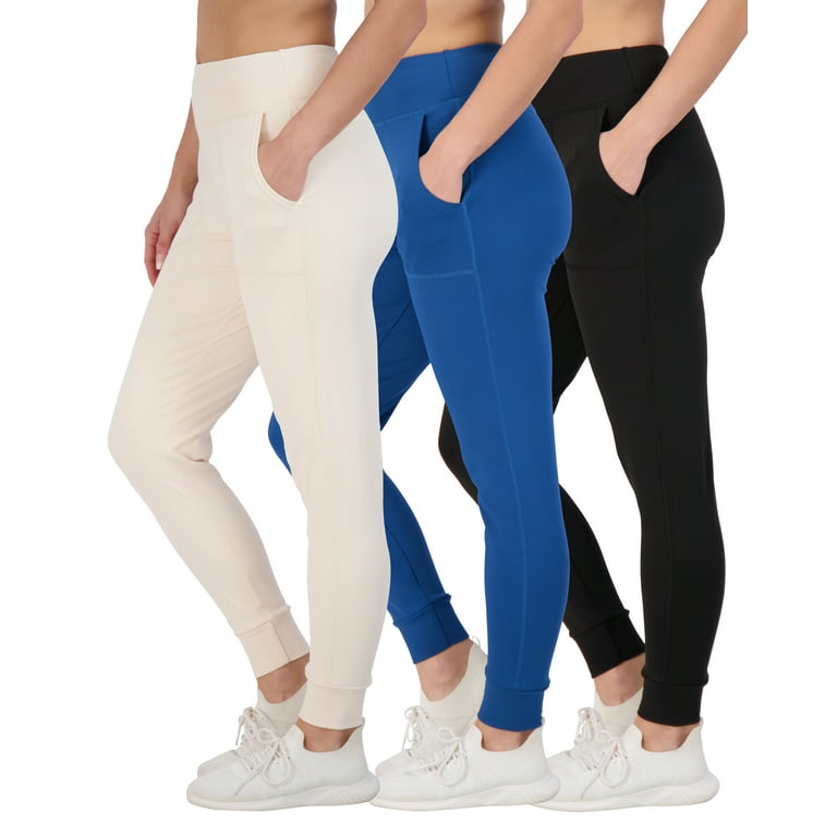 Real Essentials 3 Pack: Women's Relaxed Fit Fleece Jogger Sweatpants -  Casual Athleisure (Available In Plus Size)