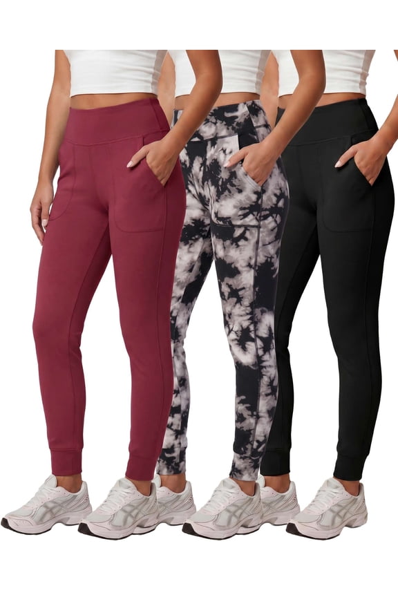 3 Pack: Women's Workout Yoga Jogger Track Pants - High Waist Running Athletic Sweatpants with Pockets (Plus)
