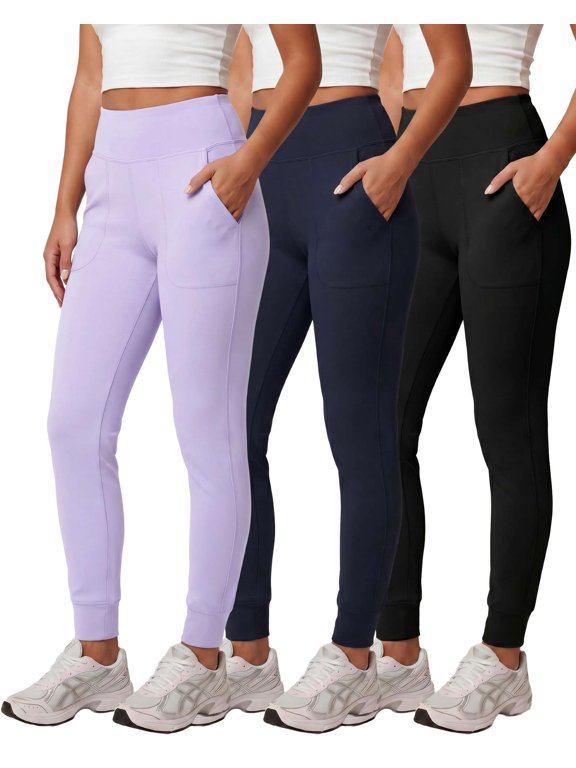 3 Pack: Women's Workout Yoga Jogger Track Pants - High Waist Running Athletic Sweatpants with Pockets (Plus)