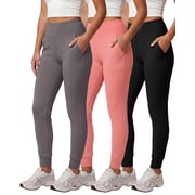 Real Essentials 3 Pack Womens Workout Yoga Jogger Track Pants - High Waist Running Athletic Sweatpants with Pockets Plus