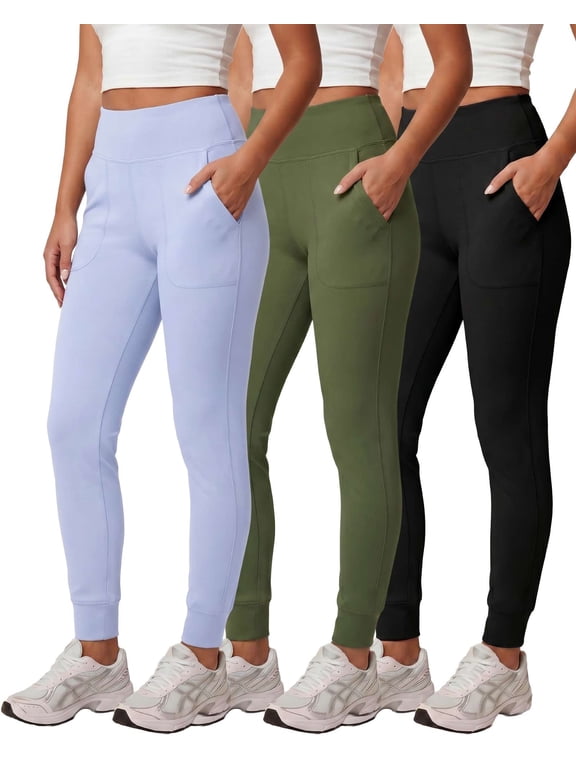 3 Pack: Women's Workout Yoga Jogger Track Pants - High Waist Running Athletic Sweatpants with Pockets (Plus)