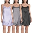 thumbnail image 1 of Real Essentials 3 Pack: Women's Lingerie Satin Lace Spaghetti Strap Nightgown Sexy Chemise Nightwear Nightie, 1 of 6