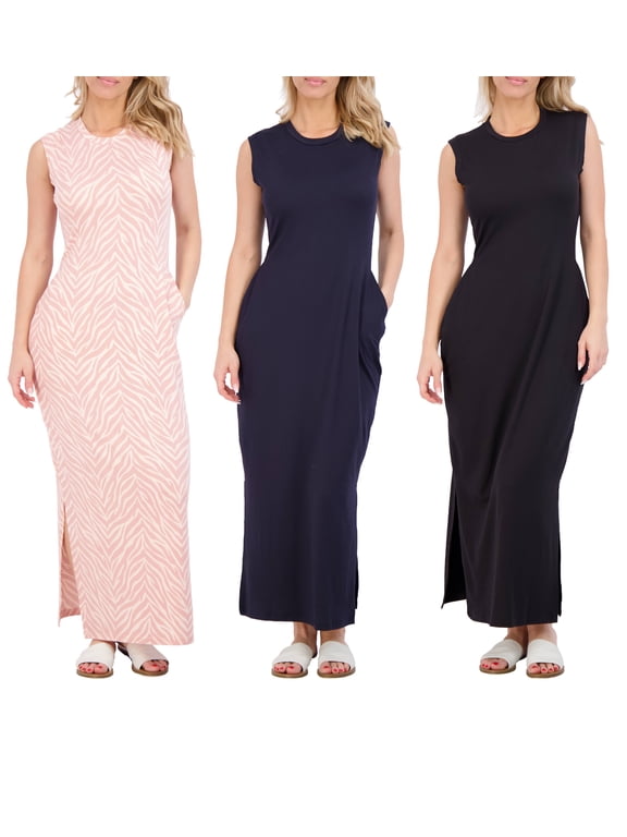 3 Pack: Women's Long Tank Maxi T-Shirt Summer Casual Dress with Pockets (Available in Plus Size)