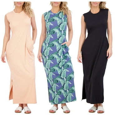 Real Essentials 3 Pack: Women's Long Tank Maxi T-Shirt Summer Casual Dress with Pockets (Available in Plus Size)