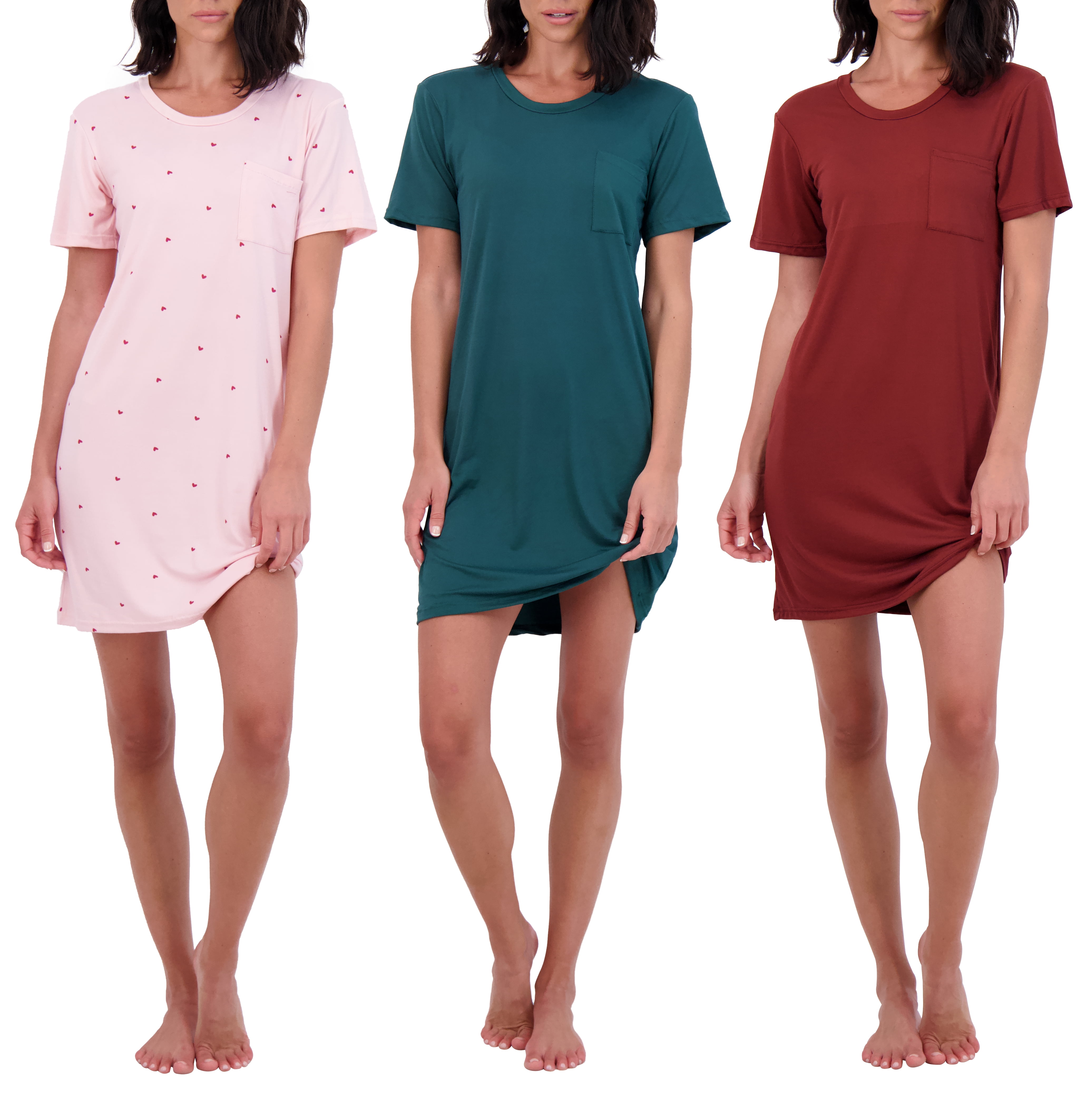 Real Essentials 3 Pack: Women's Nightshirt Short Sleeve Soft Nightgown ...