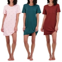 Real Essentials 3 Pack: Women's Nightshirt Short Sleeve Soft Nightgown Sleep Dress With Pocket (Available In Plus Size)