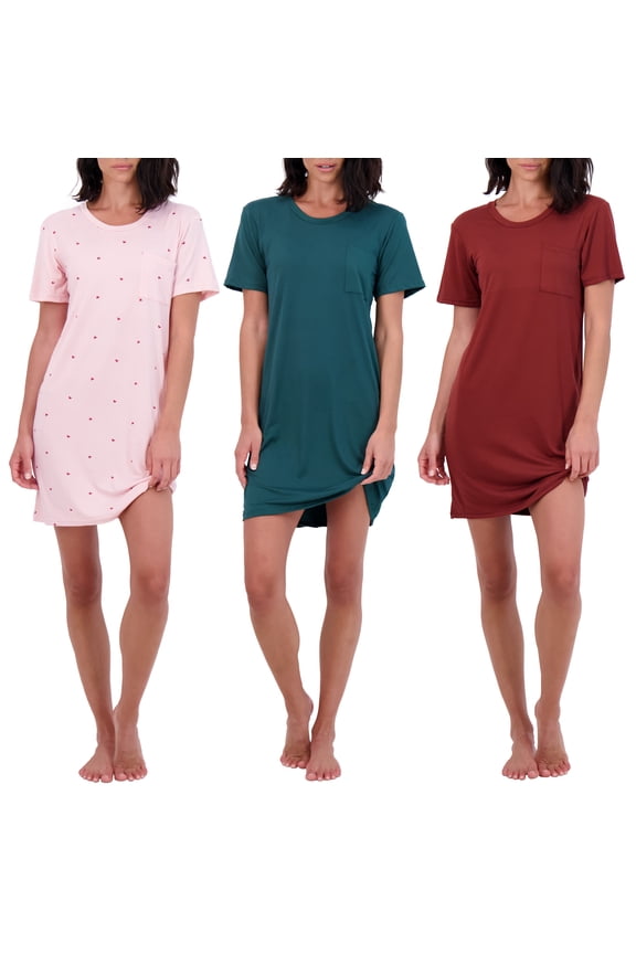 3 Pack: Women's Nightshirt Short Sleeve Soft Nightgown Sleep Dress With Pocket (Available In Plus Size)